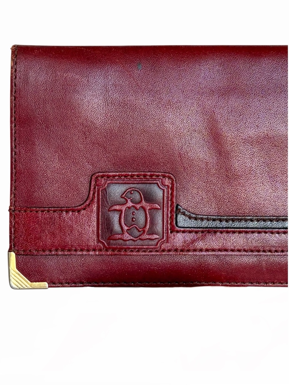 Vintage Penguin Leather Wallet Burgundy Oxblood Maroon Bifold Paris SC #227